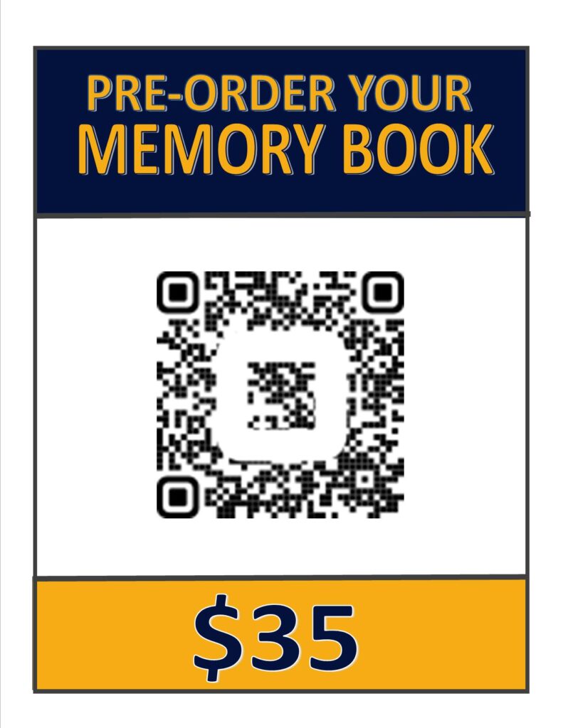 This graphic advertises our 2026 - 2027 memory book (yearbook) and has a QR code you can scan to pre-order the book.